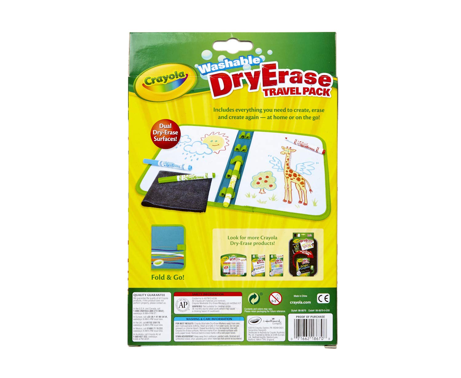 Crayola Washable Dry Erase Travel Pack, Whiteboard for Kids, Ages 4, 5, 6, 7