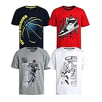 Boys' Active T-Shirt - 4 Pack Dry Fit Performance Short Sleeve Shirt - Dry Fit Sports Tee (8-16)