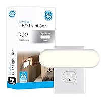 GE Ultrabrite LED Light Bar Night Light, 100 Lumens, 1 Pack, Dusk-to-Dawn Sensor, Auto/On/Off Switch, Plug-in, Ideal for Dark Spaces, Bedroom, Bathroom, Kitchen, Hallway, Garage, White, 12498