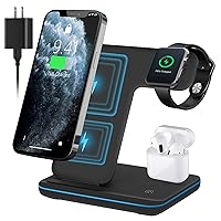 Wireless Charging Station,3 in 1 Fast Wireless Charger for Apple Watch Series SE/7/6/5/4/3/2,AirPods 2/pro 1,Compatible with iPhone 13/13 Pro Max/Series 12/11/X/8/8 Plus (Black)