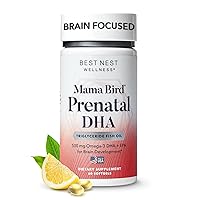 Mama Bird Prenatal DHA Vitamin, Prenatal Omega 3 DHA Supplements, Supports Baby's Brain & Eye Development, 500 mg Triglyceride Fish Oil, Easy to Swallow Lemon Flavor Softgels, 60 Ct