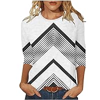 Womens Oversized Tshirts 2024 Trendy Colorful Striped Print Blouses Dressy Casual 3/4 Sleeve Tunic Tops Spring Summer Clothes