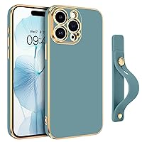 GUAGUA for iPhone 14 Pro Case, iPhone 14 Pro Case with Wrist Strap Holder, Slim Soft Electroplated TPU with Adjustable Wristband Kickstand Shockproof Protective Case for iPhone 14 Pro 6.1'', Haze Blue