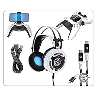 Bionik Pro Kit for Playstation 5: Powerful 50mm Gaming Headset with RGB Color, Controller Charge Base, Phone Holder, Lynx Cable & USB Cable