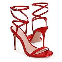 Coutgo Womens Strappy Lace up Heels Sandals Sexy High Heeled Ankle Strap Summer Dress Shoes