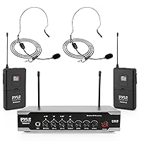 Pyle Portable Uhf Wireless Microphone System - Bluetooth Cordless Headset Lapel Lavalier Microphone Set W/ 2 Battery Operated Beltpack Transmitters, Receiver, Aux, for PA Karaoke DJ Party - PDWM2122