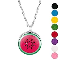 Wild Essentials Watermelon Enamel Finish Essential Oil Diffuser Necklace Gift Set - Includes Aromatherapy Pendant, 24