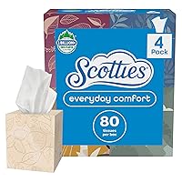Scotties Everyday Comfort 2 ply Facial Tissue, 4 Tissue Boxes, 80 Tissues per box