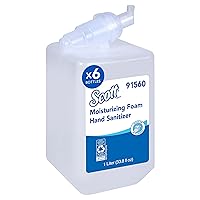 Scott® Moisturizing Foam Hand Sanitizer (91560), 1.0 L Clear, Fresh Scent Manual Hand Soap Refills for compatible Scott® Essential Manual Dispensers, NSF E-3 Rated (6 Bottles/Case)