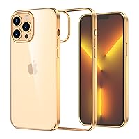 for iPhone 14 Pro Max Case, 12FT Military Grade Drop Protection, Silky & Non-Greasy Feel, Pocket Friendly, Thin Slim Phone Cover for Men Women 6.1 Inch - Clear Gold