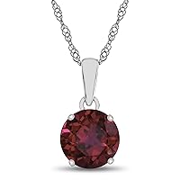 Solid 10k White Gold 7mm Round Center Stone Pendant Necklace