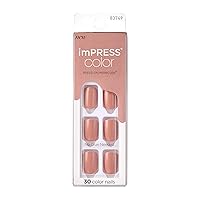 KISS imPRESS No Glue Mani Press On Nails, Color, 'Sandbox', Pink, Short Size, Squoval Shape, Includes 30 Nails, Prep Pad, Instructions Sheet, 1 Manicure Stick, 1 Mini File