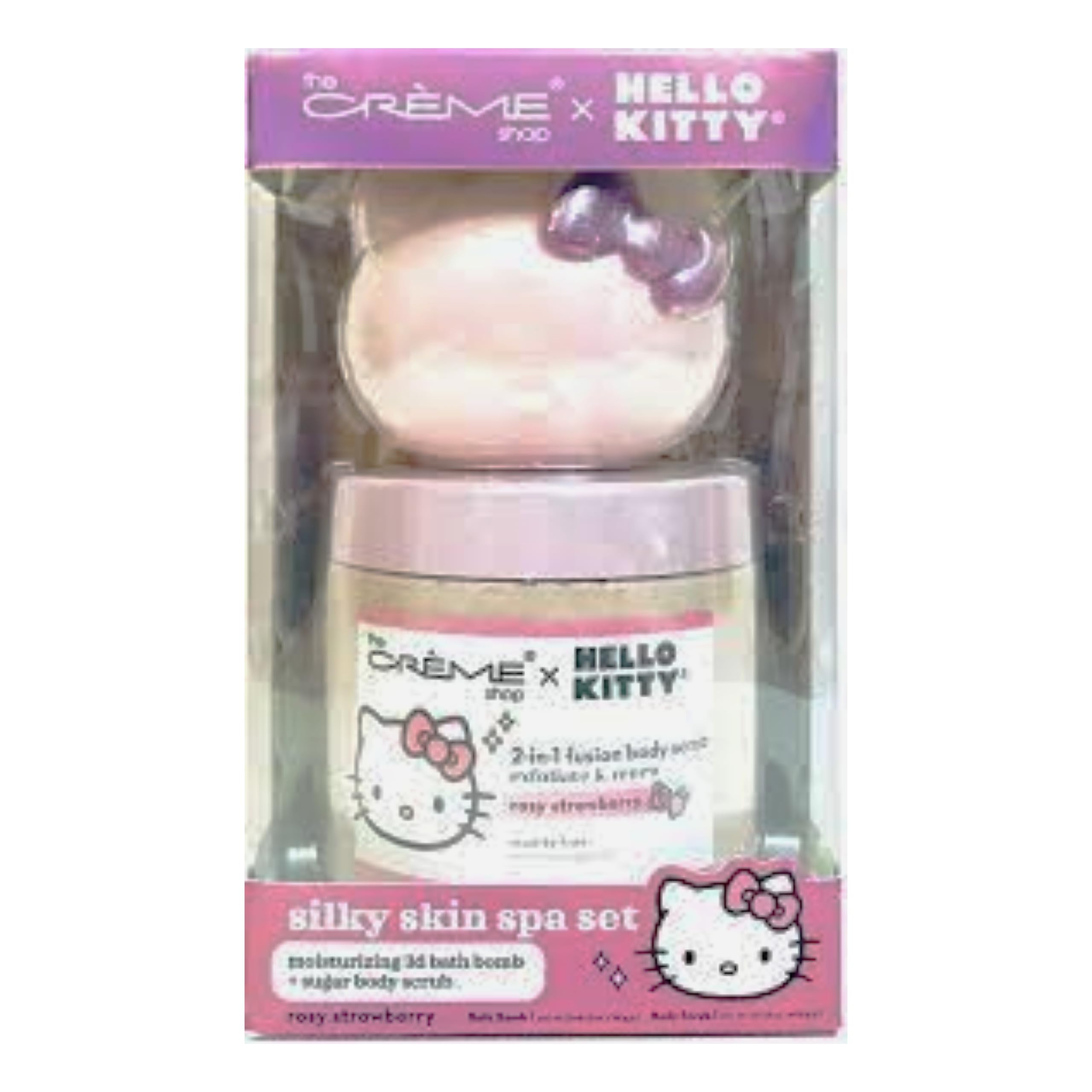 The Creme Shop Hello Kitty Silky Skin Spa Set - Bath Bomb & Body Scrubs for Radiant Silky Skin - Moisturizing Bath Bomb & Sugar Body Scrub - Indulge in Your at-Home Spa Kit – Strawberry