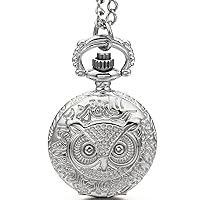 JewelryWe Vintage Pocket Watch Novelty Owl Locket Pendant Watch Steampunk Quartz Necklace Watch with 31.5 Inch Chain for Valentine’s Day