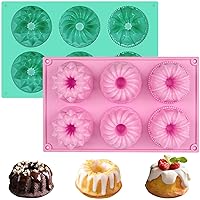 2 Pcs Mini Bundt Cake Pan, 6-Cavity Fluted Tube Cake Pan, Non-stick Silicone Baking Mold for Cupcakes, Donuts, Cornbread, Brownies, Jellies
