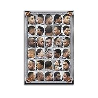 Barbershop Salon Poster Black Men Beard And Haircut Styles Canvas Painting Posters- Poster for Room Aesthetic Posters & Prints on Canvas Wall Art Poster for Room 08x12inch(20x30cm)