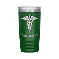 Personalized NP Tumbler With Name - Nurse Practitioner Gift - 20oz Insulated Engraved Stainless Steel NP Cup Green