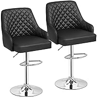 VECELO Adjustable Bar Stools with Back, Bar Height Stools for Kitchen Counter, Bar Stools Set of 2, Black