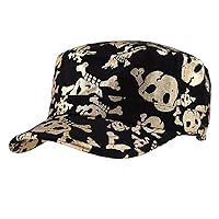 Andongnywell Print Washed Cotton Military Caps Adjustable Flat Top Cap Basic Cadet Army Cap
