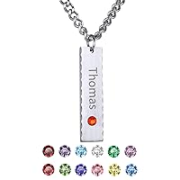 GOLDCHIC JEWELRY Personalized Birthstone Vertical Bar Necklace, Engraved Family Names Necklace with Birthstone for Men/Women, Pendant for Husband/Father/Son/Grandma/Wife,Gift Box Included