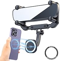 VRIG MG-15 Magnetic Rear View Mirror Phone Holder for car [Big Rear Mirrors Friendly],Magsafe Hands Free 360 Rotating Strong Magnet Cell Phone Mount Fit for iPhone 14/13/12 Series
