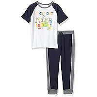 The Children's Place Baby Toddler Boys Short Sleeve 'First Day of Preschool' Graphic Top and Fleece Jogger Pants 2-Piece Set