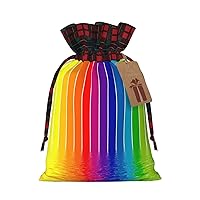 MQGMZ Christmas Holiday Xmas Birthday Party Gift Bags Drawstring Rainbow Striped Print Christmas Wrapping Bags