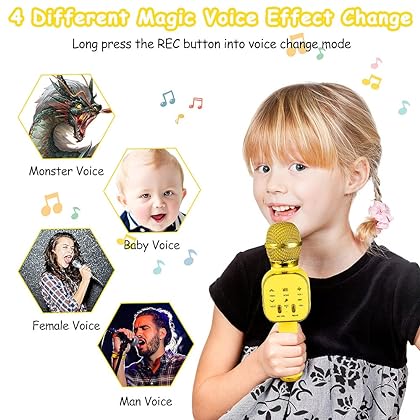 Karaoke Microphone for Kids,Portable Microphone Speaker for Girls & Boys,Wireless Handheld Mic Speaker Toys with Voice Change,Gifts for Children Birthday Christmas Party
