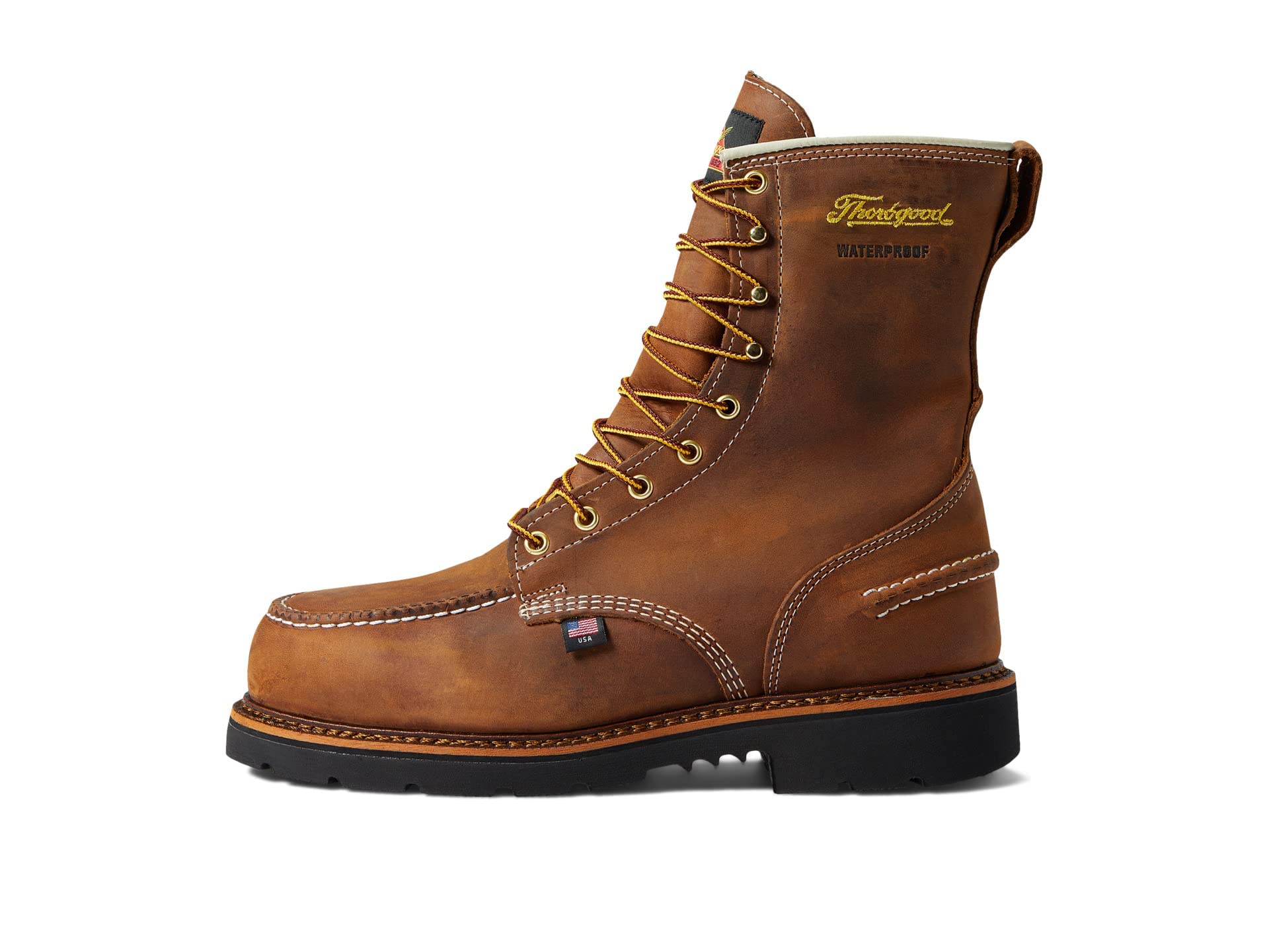 Thorogood 1957 Series 8” Waterproof Steel Toe Work Boots for Men - Full-Grain Leather with Moc Toe, Slip-Resistant Heel Outsole, and Comfort Insole; EH Rated