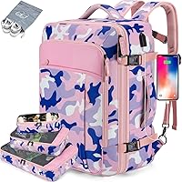 Carry on Travel Backpack, Extra Large 40L Flight Approved for Men & Women,Expandable Large Suitcase With 4 Packing Cubes,Water Resistant Luggage Daypack Business Weekender Bag, Camouflage Pink