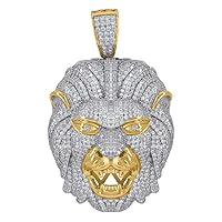925 Sterling Silver Yellow tone CZ Cubic Zirconia Simulated Diamond Lion Head Mens Fashion Pendant Necklace Charm Jewelry Gifts for Men