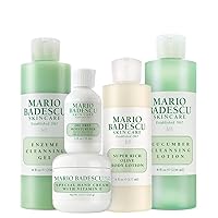 Mario Badescu MB Favorites Collection, Skin Care Gift Set Includes SPF 17 Moisturizer, Enzyme Cleansing Gel, Cucumber Cleansing Lotion, Hand Cream, Body Lotion, Cosmetic Bag & Compact Mirror