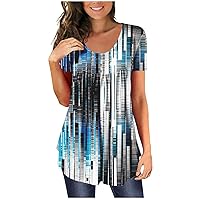 Shirts for Women,Plus Size Short Sleeve V Neck Sexy Summer Shirt Loose Bohemian Printed Tees Trendy Top