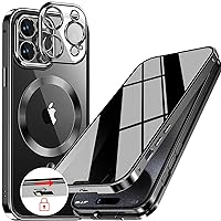 [CD Metal Ring & Automatic Pop-up Lock Magnetic Privacy Case for iPhone 15 Pro Max [Compatible with MagSafe] [Integrated Lens Protection] Full Body Bumper Cover with Built-in 9H Glass-Black