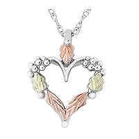 Petite Heart Pendant Necklace, Sterling Silver, 12k Rose and Green Black Hills Gold 18 Inches