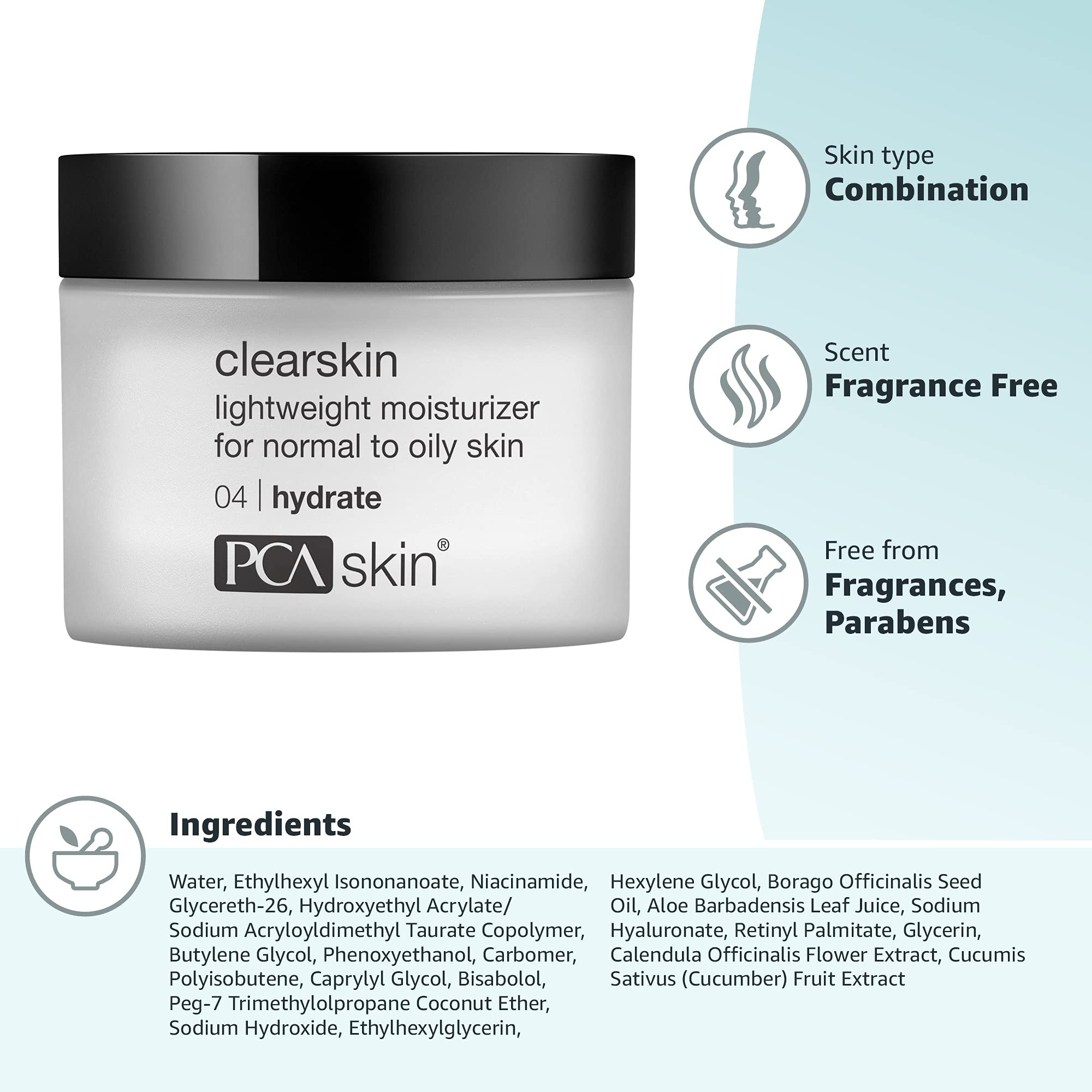 PCA SKIN Clearskin Lightweight Face Moisturizer for Oily Skin, Daily Hydrating Facial Moisturizer for Oily, Acne-Prone, and Sensitive Skin, Quick Absorbing, Reduces Discolorations, 1.7 oz Jar