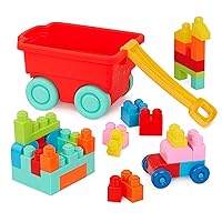 Battat – Building Blocks – 47Pc Brick Set – Colorful & Chunky Bricks – Unique Wheel Bricks – 12 Months + – Locbloc Red Builder's Wagon