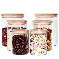 Glass flour Jars with Airtight Lids, 6 Pack Sugar and Flour Salt Containers Set, Extra Large Glass Rice Jar with Bamboo lid for Kitchen, Brown Suger, Beans, Groub Coffee (100OZ/54OZ/27OZ)
