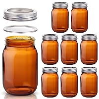 Norme 8 Pieces Amber Mason Jar 16 oz Glass Mason Jar with Airtight Lids Amber Glass Jars Colored Glass Canning Apothecary Jars for Pickle Fermenting Canning Freezing Beverages Preserving Jar Decor