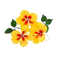Global Sugar Art Hibiscus Sugar Cake Flowers, Yellow with Red, 3 Count with Leaves by Chef Alan Tetreault