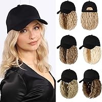 Baseball Cap with Hair Extensions Hat Wig Adjustable Hat Attached Curly Wave 14