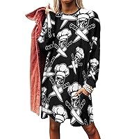 Skull Chef Women's Long Sleeve T-Shirt Dress Casual Tunic Tops Loose Fit Crewneck Sweatshirts with Pockets
