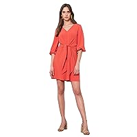 Donna Morgan Women's 3/4 Sleeve Lightweight Crepe Fit and Flare Tie Front Dress