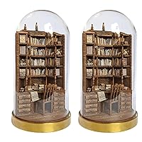 The Bay Library | Miniature Gothic Bookshelf,Anxiety Bookshelf Miniature,Handmade Miniature Eooden Bookshelf With Mini Books,Creative Miniature Library Decorations,Gifts for Family, Friends ( Color :
