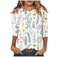 Womens 3/4 Sleeve Tops Summer Tops 2024 Cute Print Graphic Tees Blouses Casual Plus Size Basic Tops
