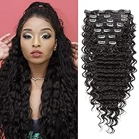 24 Inches Deep Wave Clip In Hair Extensions Full Head 7 Separate Pieces Heat Resistance Synthetic Deep Curly Clip in Hair Pieces 140g (#2)……