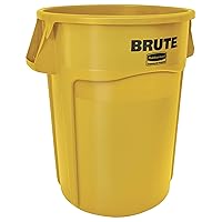 Rubbermaid Commercial Products BRUTE Heavy-Duty Round Trash/Garbage Can, 44-Gallon, Yellow, Wastebasket for Home/Garage/Mall/Office/Stadium/Bathroom, Pack of 4
