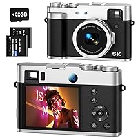 5K Digital Camera for Photography, Dual Cameras with 48MP Autofocus 6-Axis Anti-Shake Viewfinder 16x Digital Zoom Vlogging Camera for YouTube, Point and Shoot Cameras with 32GB SD Card 2 Batteries