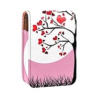 Tree Pink Heart Red Lipstick Case with Mirror for Purse Portable Case Holder Organization