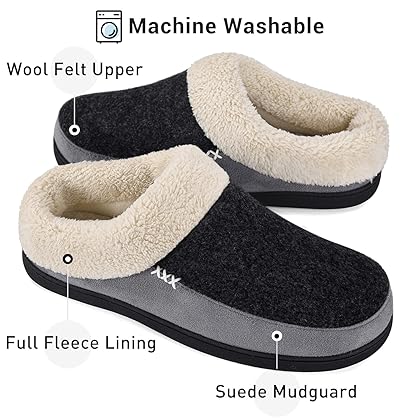 VONAMY Men's Slippers Fuzzy Warm House Shoes Memory Foam Slip On Clog Plush Wool Fleece Indoor Outdoor